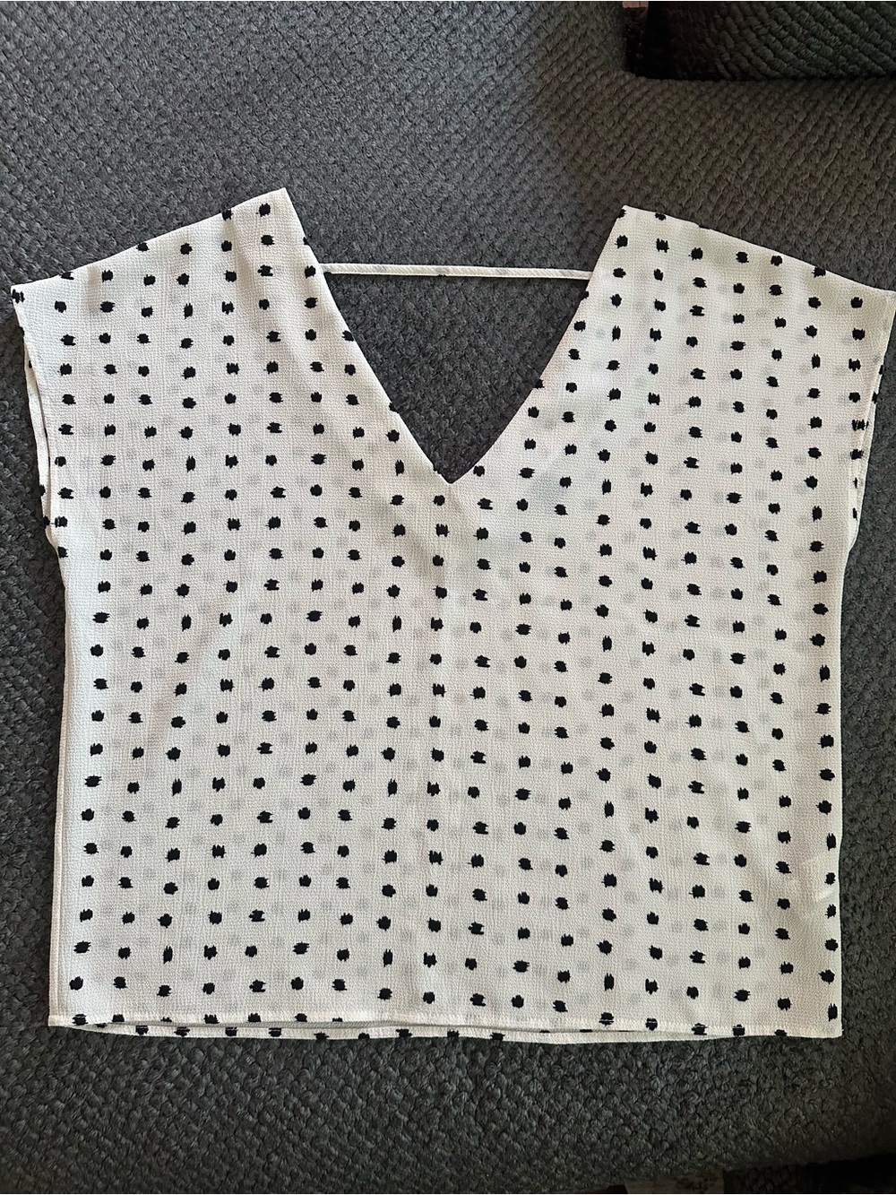 Forever21 V-Neck Sleeveless Polka Dot Top - White with Black Dots